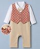 Mark & Mia Interlock Knit Full Sleeves Party Wear Printed Rompers With Bow Detailing Beige