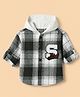 Little Kangaroos Cotton Woven Hooded Checks Shirt with Full Sleeves and S Patch in Dark Green