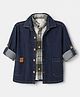 Little Kangaroos Denim Shirts with Full Sleeves, Tartan Plaid Print in Blue