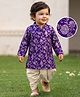 EARTHY TOUCH Woven Full Sleeves Foil Floral Printed Kurta Dhoti Set - Purple