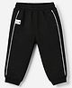 Little Kangaroos Fleece Knit Full Length Jogger Fit Lounge Pant with Text Patch in Black