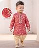 EARTHY TOUCH Viscose Woven Full Sleeves Dhoti Kurta Set With Warli Print & Lace Detailing - Maroon