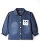 Little Kangaroos Denim Woven Shirt Style Top with Full Sleeves and Bow Patch - Blue