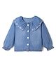 Little Kangaroos 100% Cotton Denim Woven Full Sleeves Tops with Peter Pan Collar and Floral Embroidery - Navy Blue