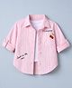 Little Kangaroos 100% Cotton Woven Full Sleeves Shirt and T-Shirt with Striped and Cherries Embroidered Patch - Pink