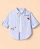 Little Kangaroos 100% Cotton Woven Full Sleeves Shirt and T-Shirt with Striped and Cherries Embroidered Patch - Light Blue for 2-3 Years