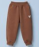 Little Kangaroos Fleece and Woolen Pant Full Length Jogger Fit with Heart Print in Brown
