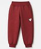 Little Kangaroos Cotton Knit Full Length Fleece & Woollen Pant Pajama with Jogger Fit and Heart Print in Plum