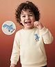 Babyhug Heavy Gauge Terry Knit Full Sleeves Sweatshirt with Dino Print & Kangaroo Pocket  - Off White
