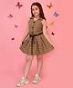 Cutecumber Woven Sleeveless Checked Dress With Belt - Mustard