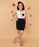 Cutecumber Cotton Woven Sleeveless Stars Printed & Floral Applique Detailed Dress - Black
