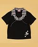 Cutecumber Knit Half Sleeves Placement Checked Top - Black