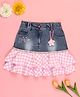 Cutecumber Denim Checked & Floral Applique Detailed Skirt - Pink