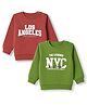 Babyhug Fleece Knit Full Sleeves Text Printed Sweatshirt Pack of 2 - Green & Rust Orange