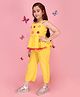 Cutecumber Cotton Blend Woven Sleeveless Floral Applique & Printed Top & Pant Set - Yellow