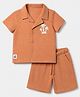 Babyhug 100% Cotton Woven Half Sleeves Shirt and Shorts with Palm Trees Embroidery in Brown for 2-3 Years