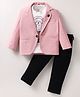 Dapper Dudes Woven Full Sleeves Solid Colour Blazer with T-Shirt &  Trouser - Peach