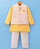 Dapper Dudes Woven Full Sleeves Solid Colour Kurta Pajama Set with Printed Nehru Jacket - Yellow