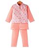 Dapper Dudes Cotton Silk Woven Full Sleeves Solid Colour Kurta Pajama Set with Floral Printed Nehru Jacket - Orange