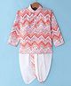 Dapper Dudes Woven Full Sleeves Kurta Dhoti Set Chevron & Floral Print - Pink