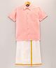 Dapper Dudes Silk Woven Half Sleeves Solid Shirt & Mundu Set - Peach