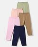Babyhug Cotton Lycra Knit Full Length Solid Leggings Pack Of 5 - Navy Blue Pink Olive Green & Brown