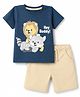 Babyhug Single Jersey Knit Lion Printed T-Shirt & Shorts Set - Navy Blue