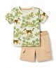 Babyhug 100% Cotton Knit Half Sleeves Jungle Theme Printed T-Shirt & Shorts Set - Olive Green
