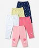 Babyhug Cotton Lycra Knit Full Length Leggings With Polka Dots, Star & Hearts Print Pack of 5 - Pink, Yellow & Blue