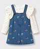 Babyhug Denim Woven Full Sleeves Frock with Inner Tee & Floral Embroidery - Blue