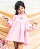 PinkCow Cotton Woven Full Sleeves Floral Applique Detailed Dress - Pink