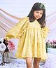 PinkCow Cotton Woven Full Sleeves Floral Printed Dress - Yellow