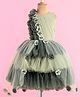 Enfance Net Knit Sleeveless Tailback Layered Party Dress with Floral Corsage - Light Green