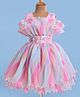 Enfance Knit Sleeveless Multi Pleat Party Dress With Floral Applique -Pink