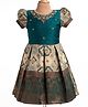 Enfance Cotton Silk Woven Half Sleeves Floral Embroidered Pleated Banarasi Printed Pattu Pavdai - Tan & Green