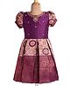 Enfance Cotton Silk Woven Half  Puff Sleeves Banarasi Print Pattu Pavdai Dress - Wine