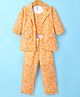Enfance Full Sleeves Leafy Printed Jacket With Coordinating Crop Top & Pant Set - Orange