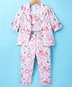 Enfance Cotton Knit Full Sleeves Floral Printed Jacket With Coordinating Crop Top & Pant Set - Peach