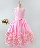 Enfance Satin Knit Sleeveless Flower Decorated Faux Fur Hemline Party Gown -Pink