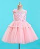 Enfance Net Knit  Sleeveless Mesh Yoke Dress With Flower Applique-Peach