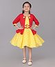 Enfance Knit Checkered Party Dress With Full Sleeves Attached Shrug -Red