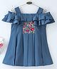 Enfance Woven Sleeveless Floral Embroidery Cold Shoulder Frock - Grey