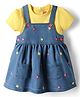 Babyhug Woven Half Sleeves Denim Frocks with Inner Tee & Floral Embroidery - Blue