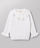 Babyhug Knit Full Sleeves Solid Colour Pullover with Cable Knit Design & Floral Applique-White