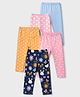 Babyhug Cotton Elastane Knit Slim Fit Full Length Leggings With Floral Heart & Polka Dot Print Pack of 5 - Pink Orange Navy Blue
