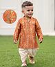 EARTHY TOUCH Viscose Woven Full Sleeves Kurta Dhoti Set With Floral Foil Print - Orange