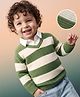 Babyhug Knit Full Sleeves Pullovers With Stripes -  White & Olive Green