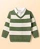 Babyhug Knit Full Sleeves Pullovers With Stripes -  White & Olive Green