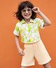 Ollington St. Cotton Single Jersey Knit Half Sleeves Floral Printed Shirt Style Top & Shorts Set - White & Beige