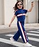 OLLINGTON ST. Cotton Looper Knit Half Sleeves Top & Pant Set With Text Print - Blue